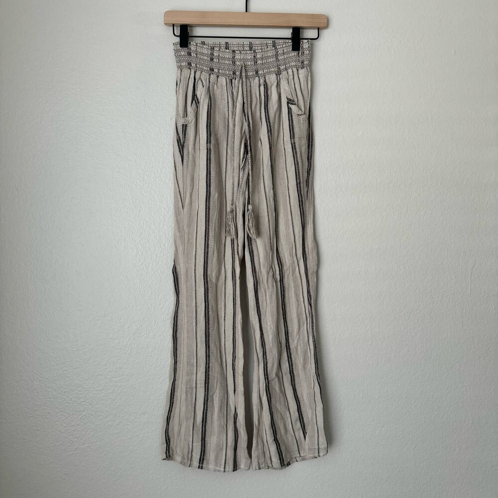 Sky & Sparrow Womens Brown Flowy Pant Linen Blend Stretch Waist Boho Size Small